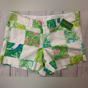 Lilly Pulitzer NWTs sz 14 Patchwork Cotton Shorts Resort White Lioness